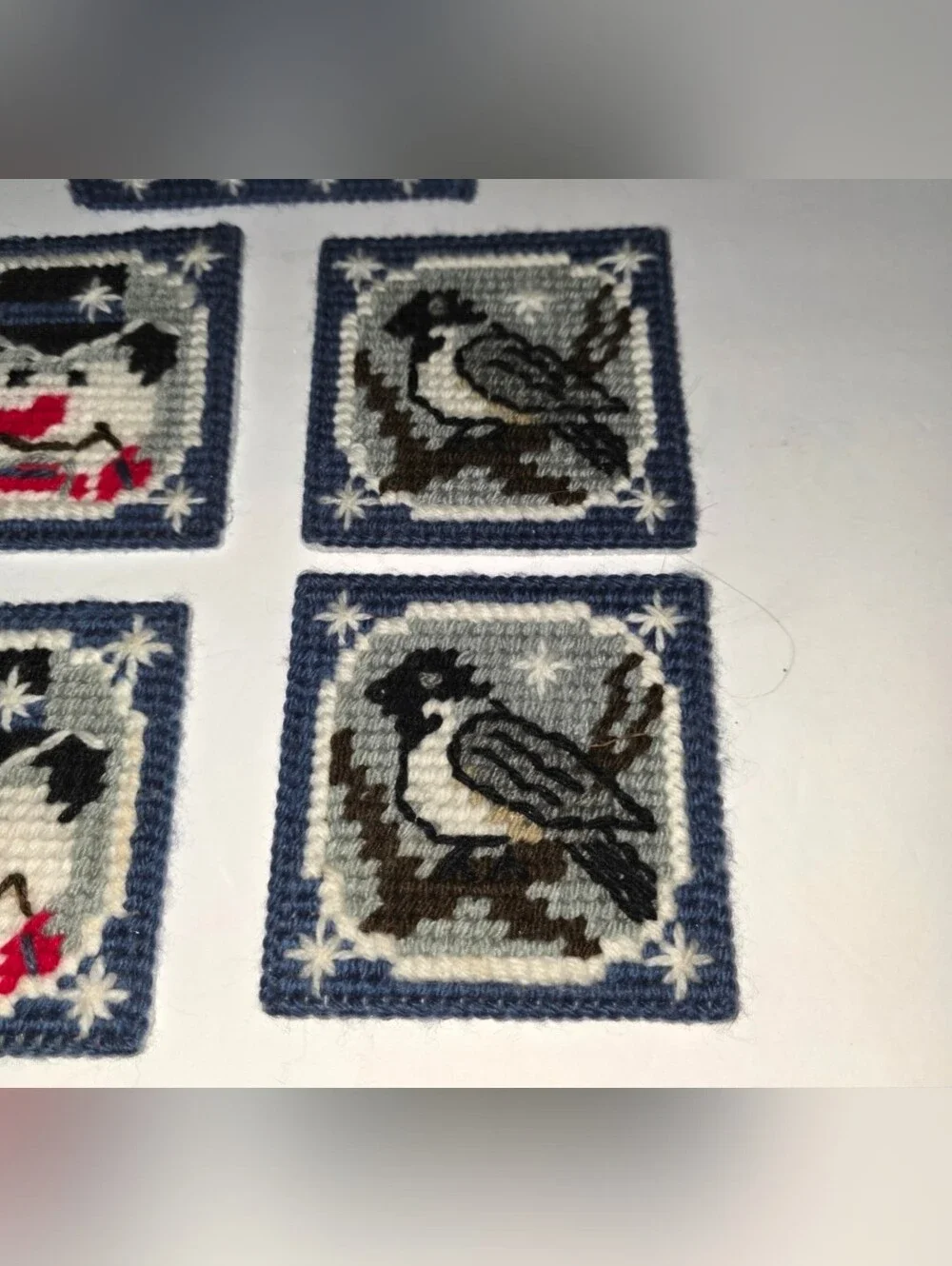 Vintage Mary Maxim Let It Snow Coasters and Holder Plastic Canvas Handmade
